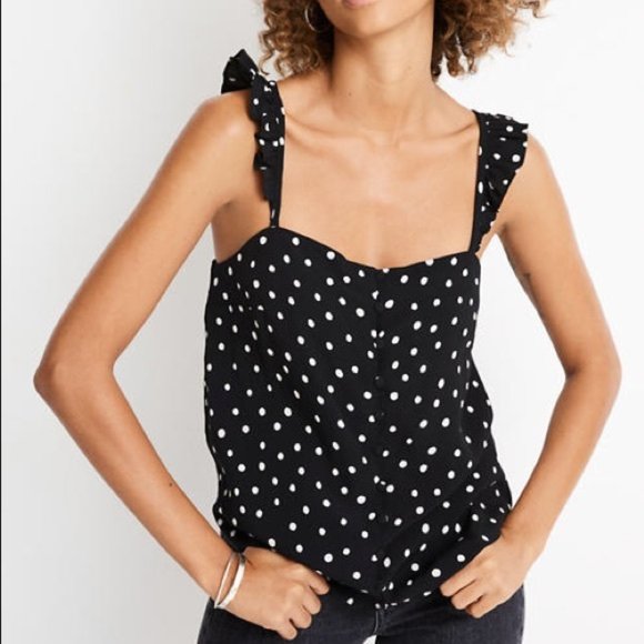 Madewell Tops - MADEWELL Ruffle Strap Cami Top Polka-Dots